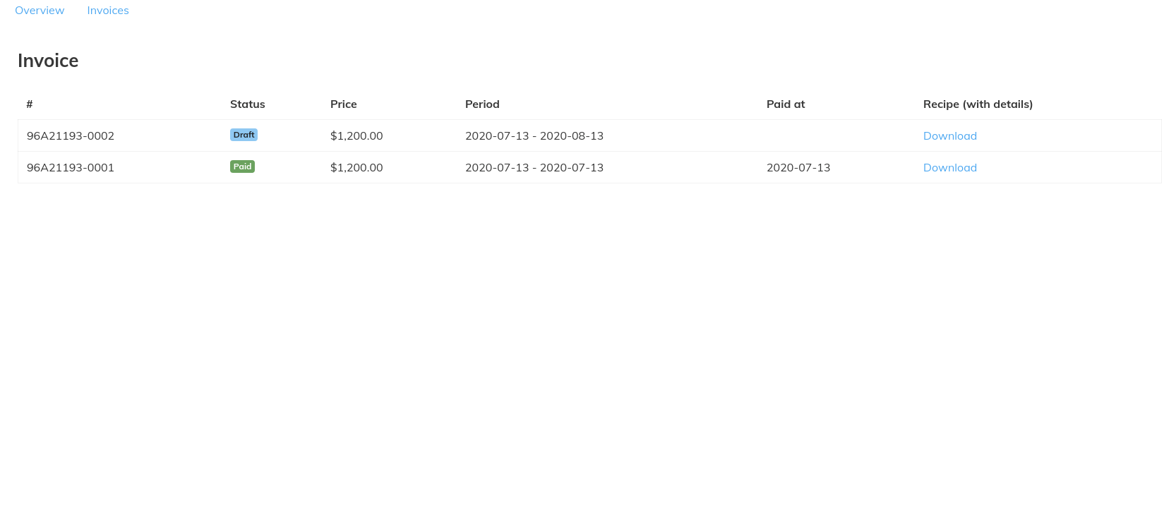 Invoices page