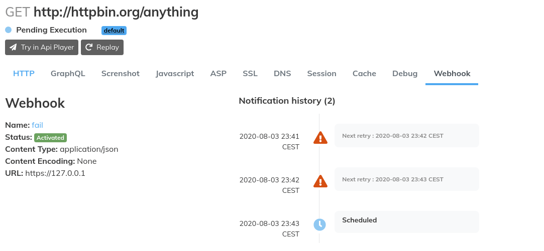 Webhook Notification Log Failed