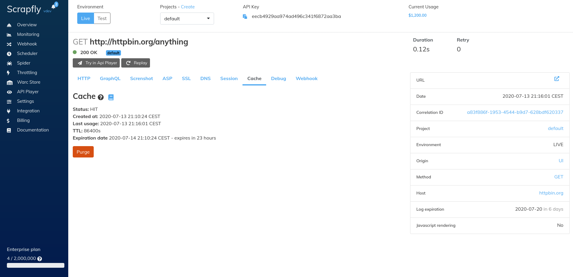 overview page of web interface