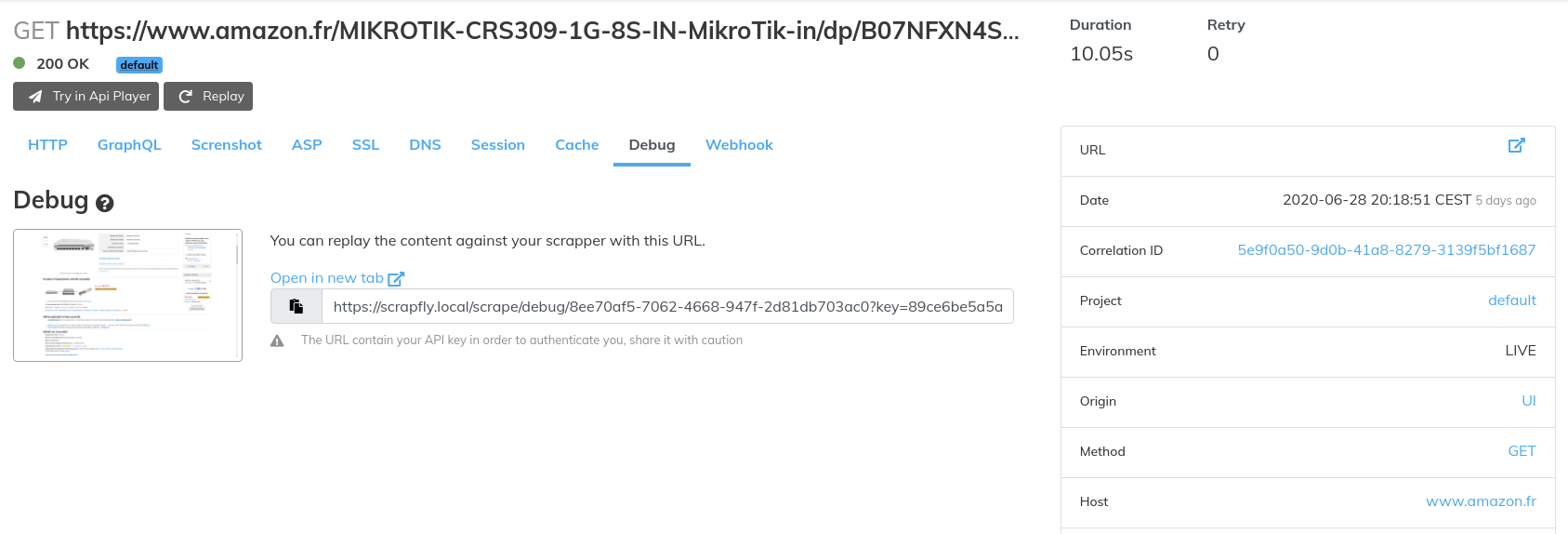 overview page of web interface