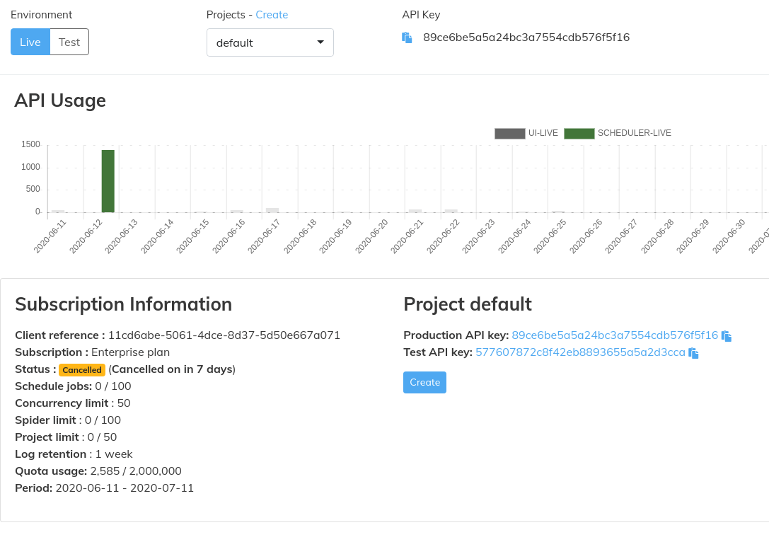overview page of web interface