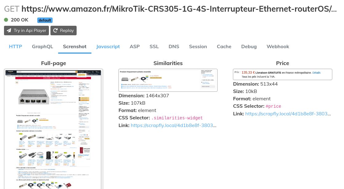 overview page of web interface