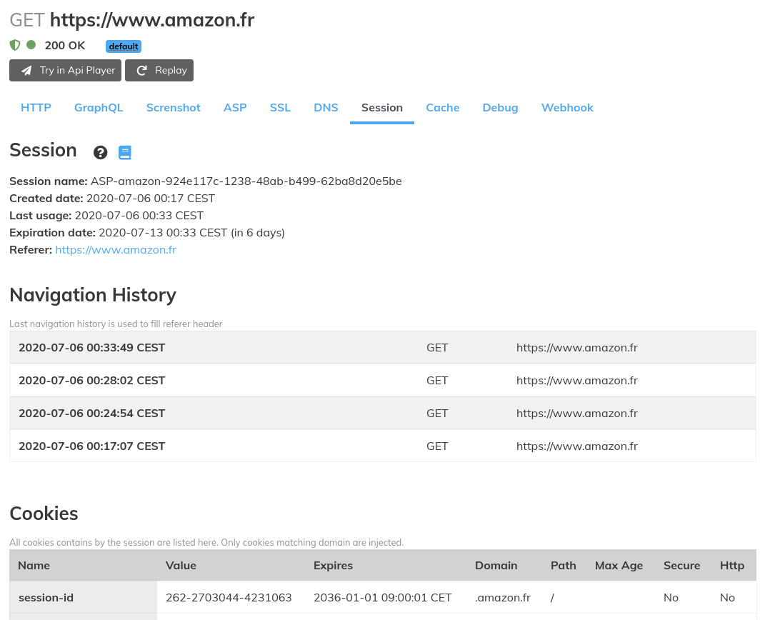 overview page of web interface
