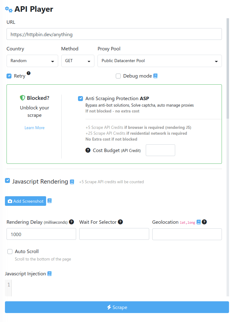 overview page of web interface for Scrapfly scraping monitoring