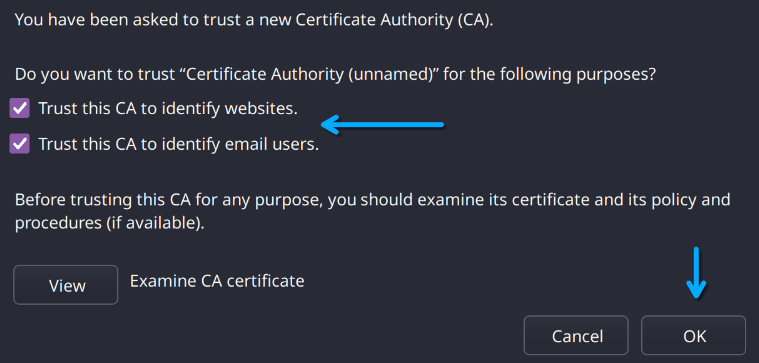 Firefox certificate import confirmation