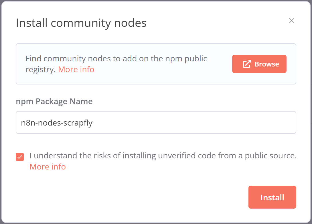 Scrapfly n8n integration installation as a community package