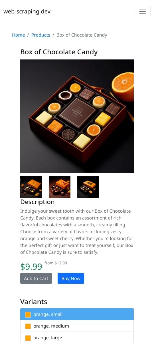 web-scraping.dev product page capture on 540x1200 resolution