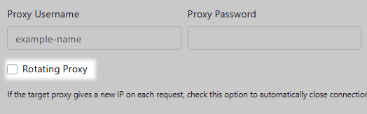 Rotating strategy setting in Proxy Saver dashboard