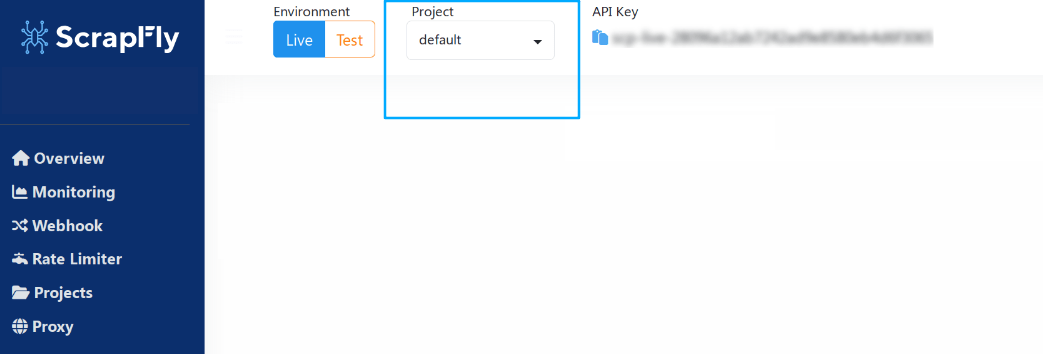 Where to find API key on scrapfly dashboard