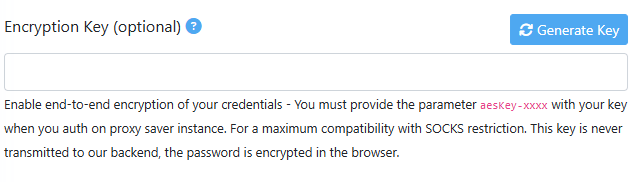 proxy saver encrypted custom key setting in dashboard