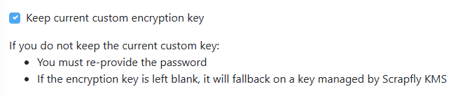 encryption key setting in dashboard when setup