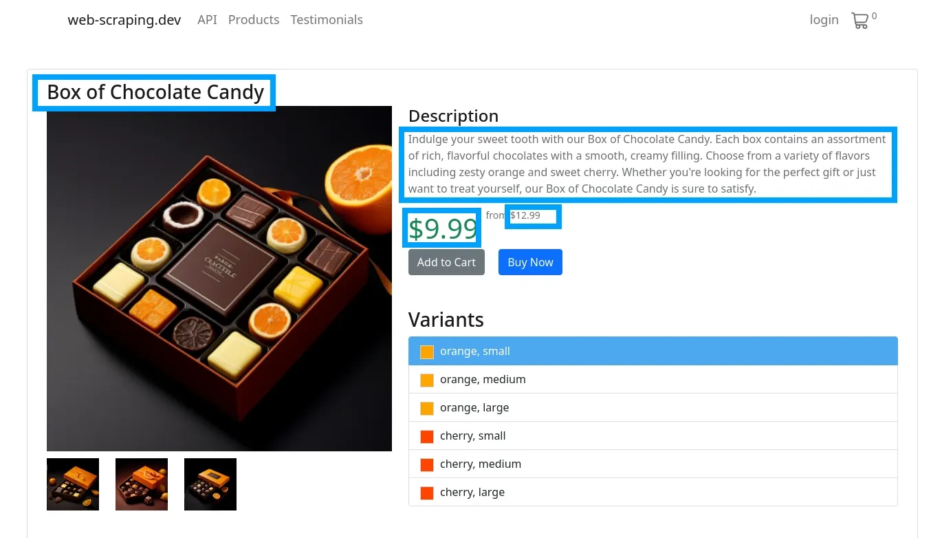 markup of web-scraping.dev product capture