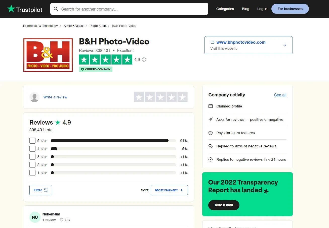 review page on Trustpilot