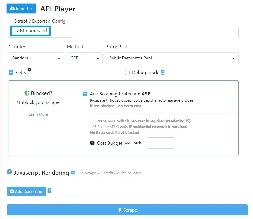 ScrapFly API player screenshot