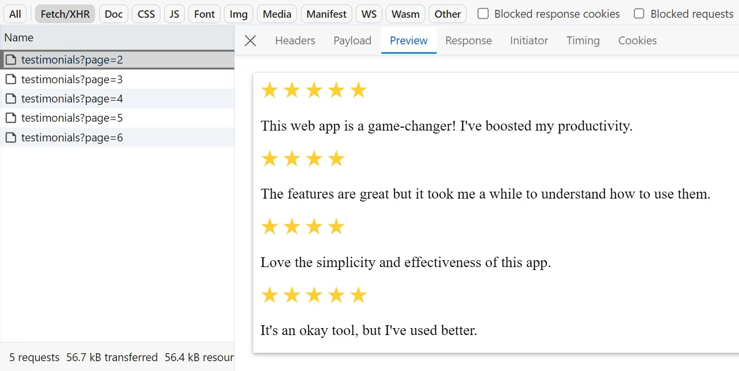 background API calls on the browser developer tools