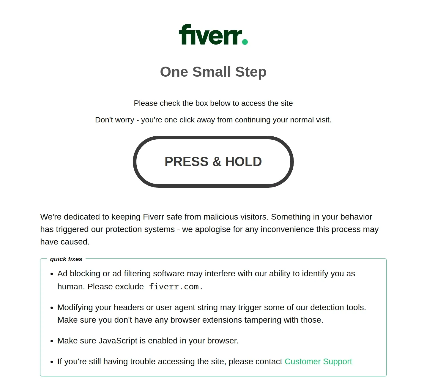 screenshot of perimeterX block page on fiverr.com