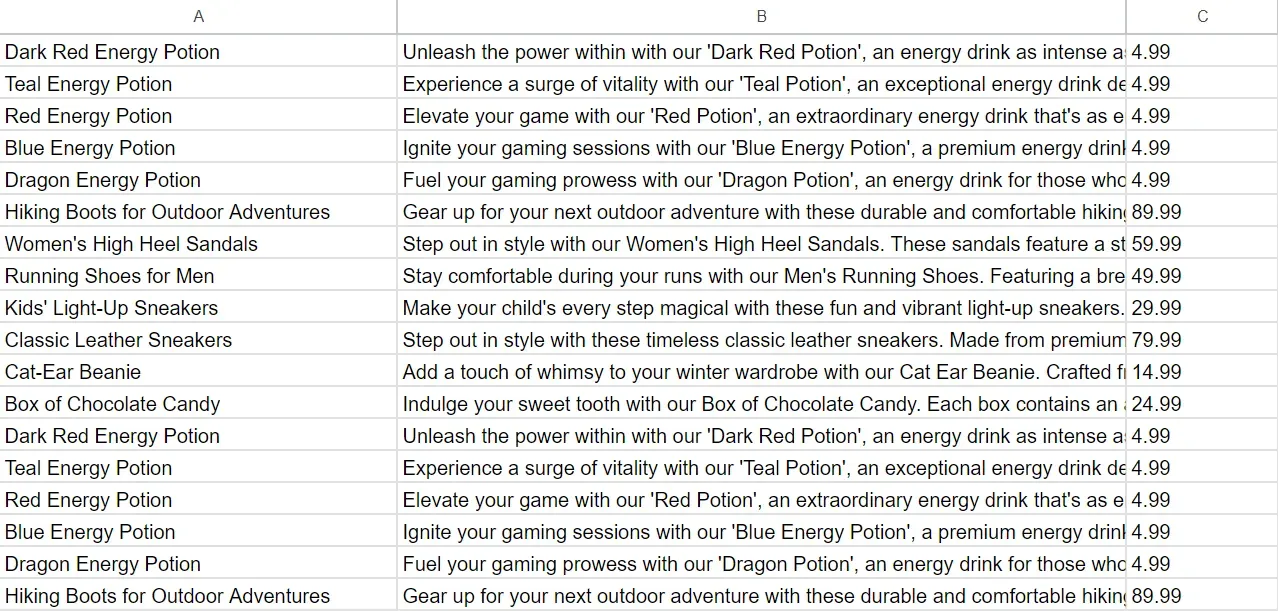data we scraped on a google sheet