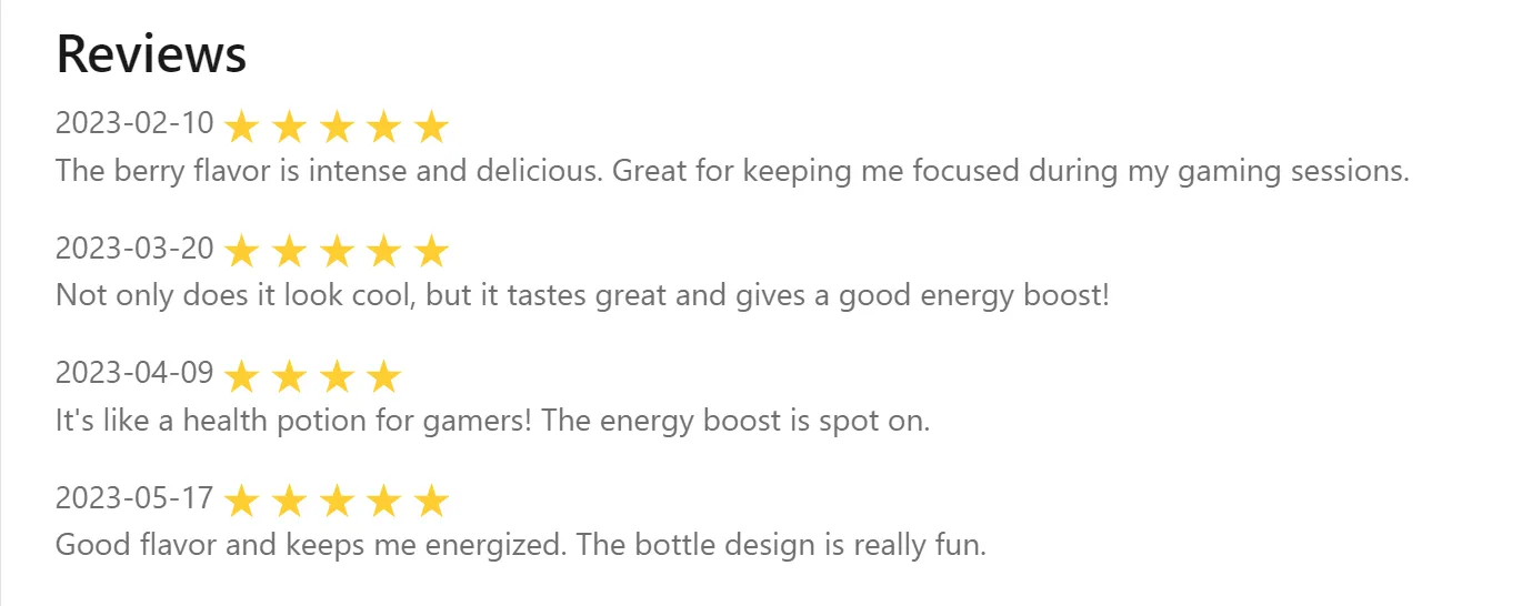 Reviews data on web page