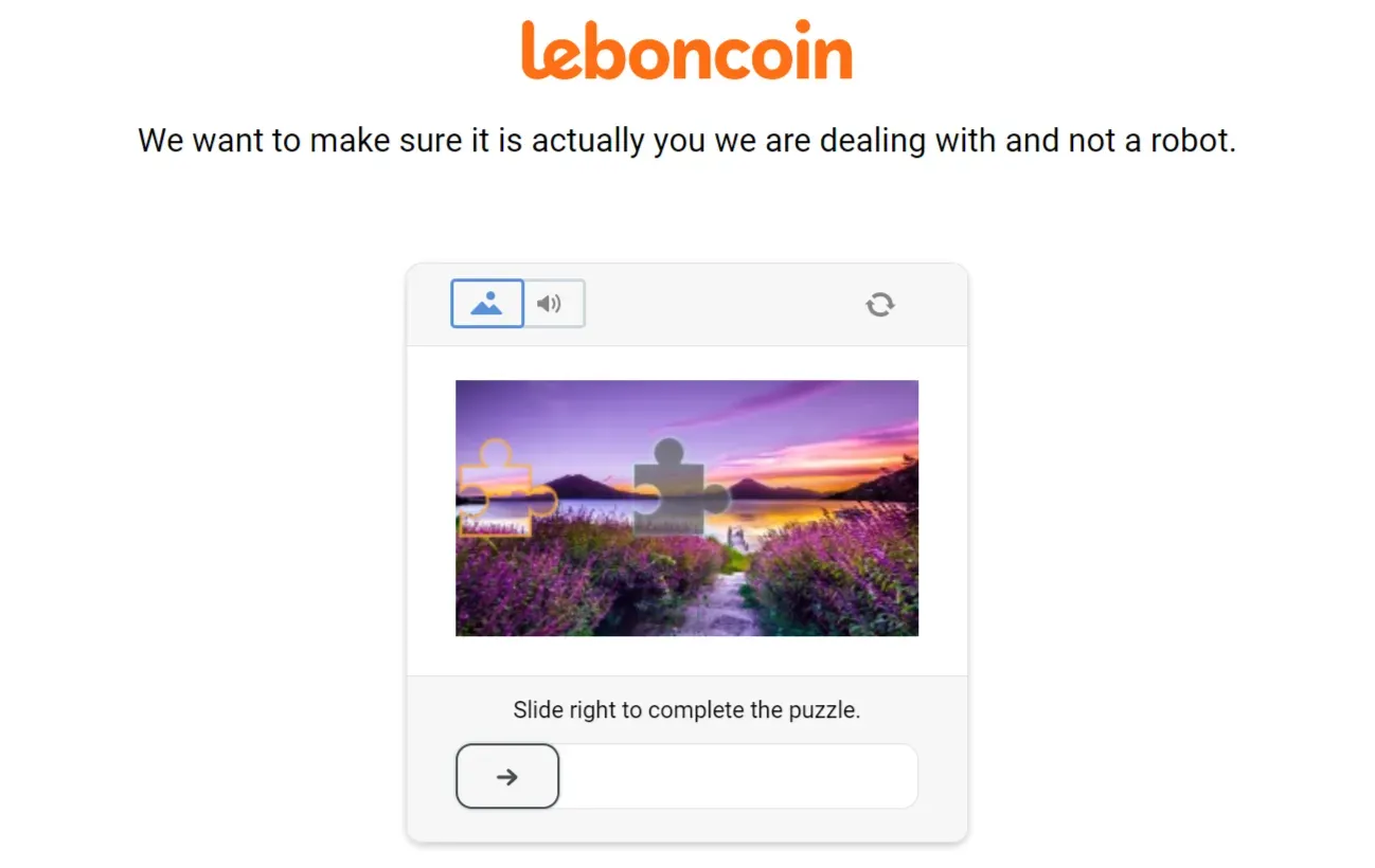 captcha challenge page on leboncoin.fr