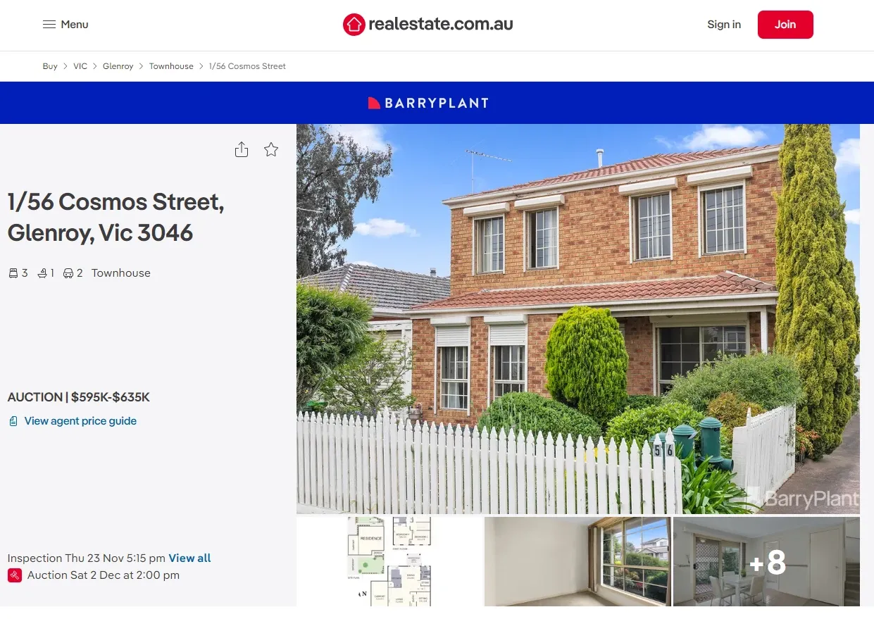 Property listing page on realestate.com.au