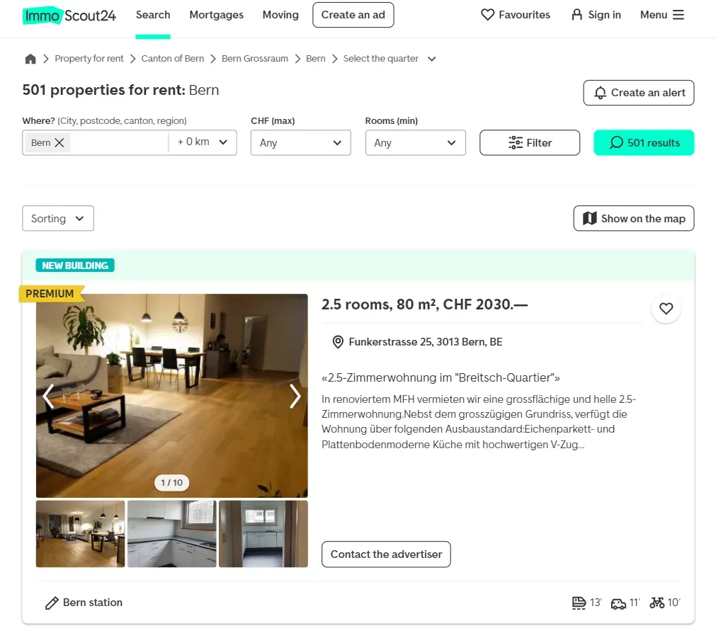search pages on immoscout24.ch