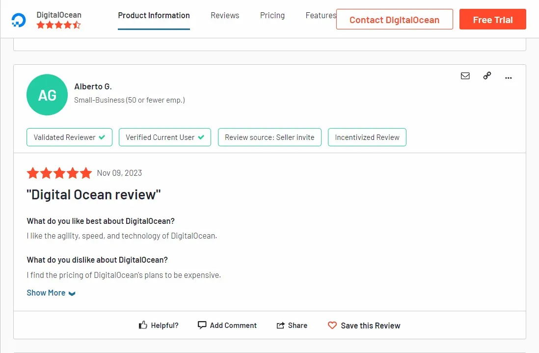 review on G2 company pages