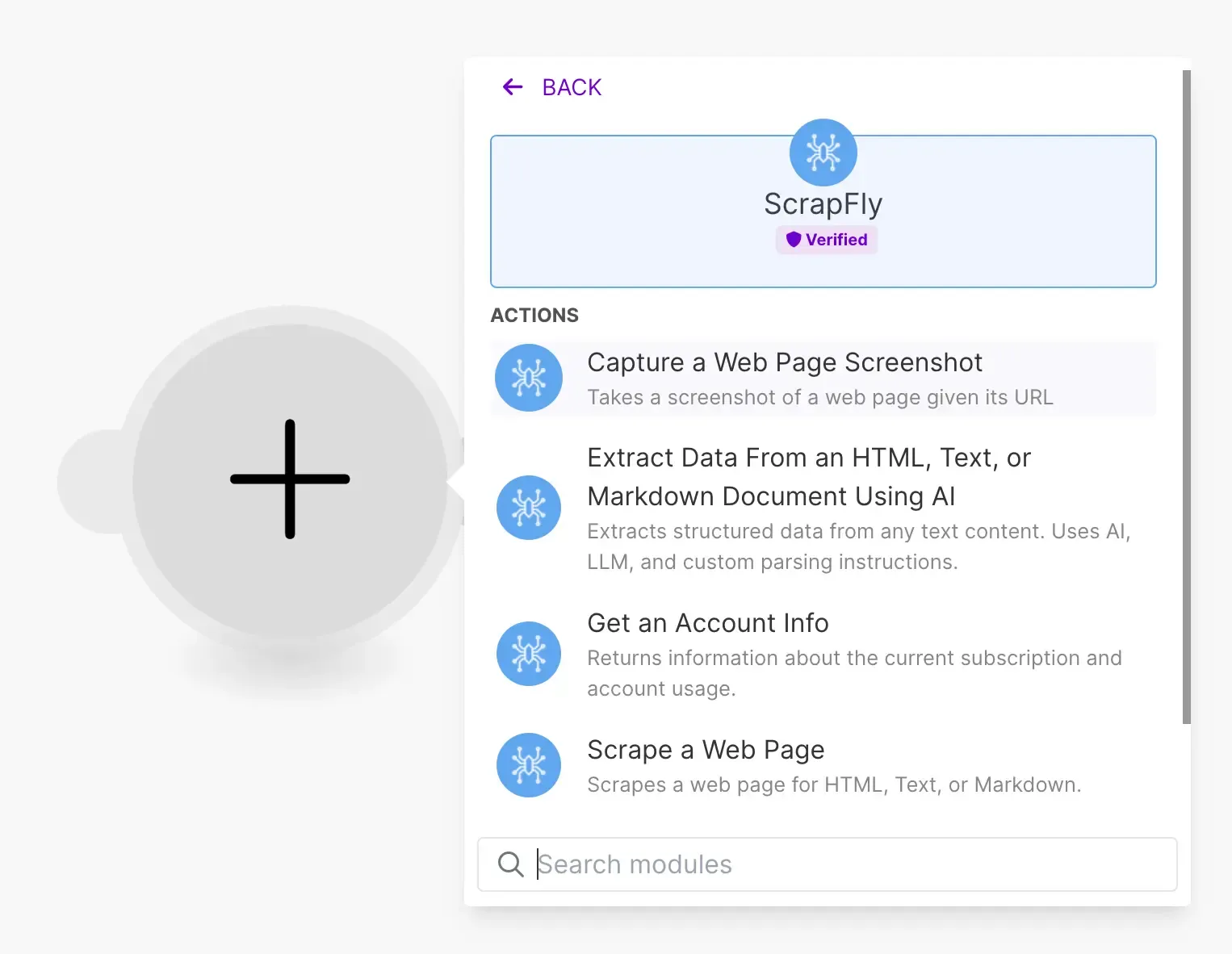 Scrapfly's Capture A Webpage Screenhot action on make.com