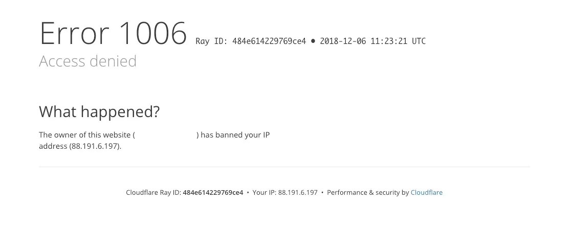 screenshot of error 1006