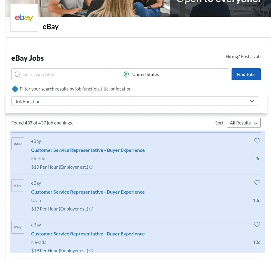 glassdoor company jobs page highlight