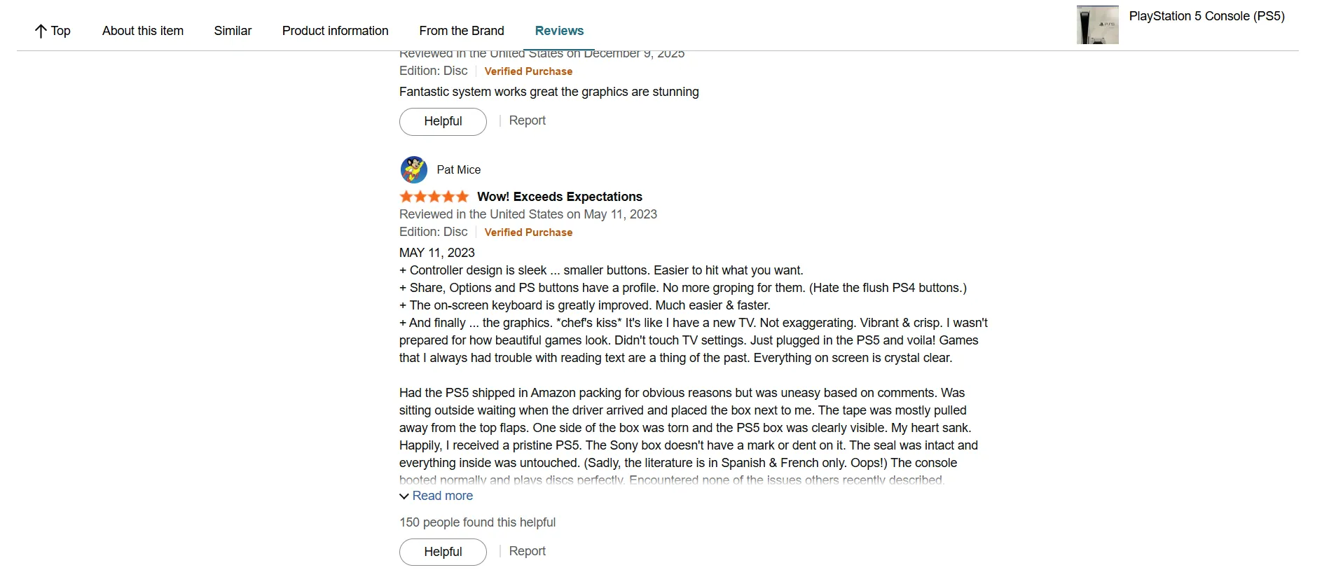 screenshot of amazon prodcut reviews