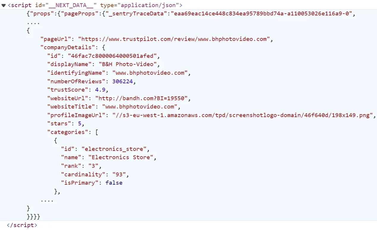 hidden JSON data under script tags