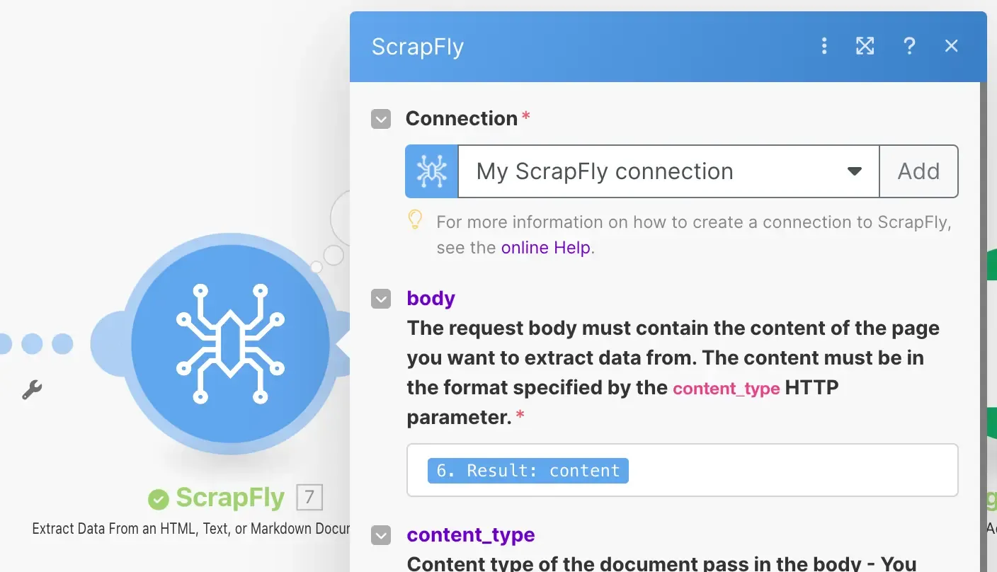 Extraction action body set the content returned by the scraping action