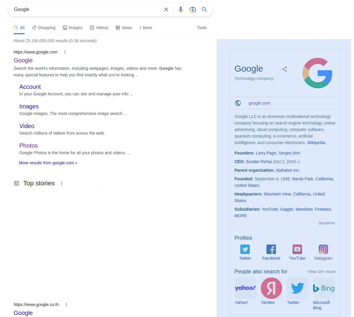 rich snippets visible in google search results