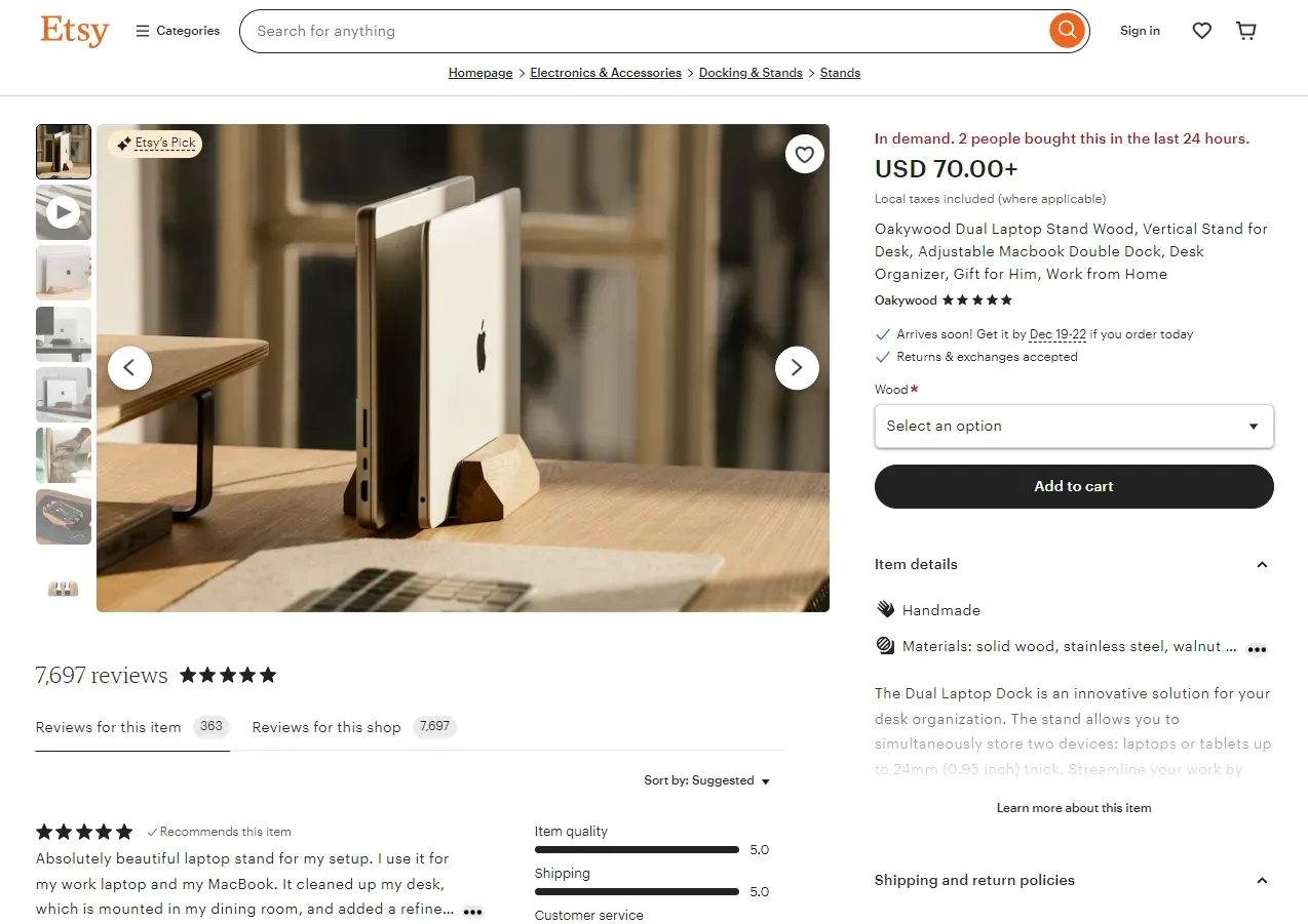 item listing page on etsy.com