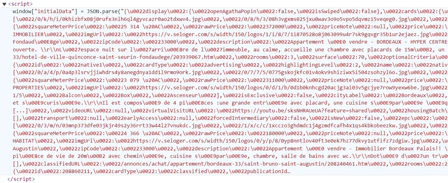 Seloger.com search data in the HTML