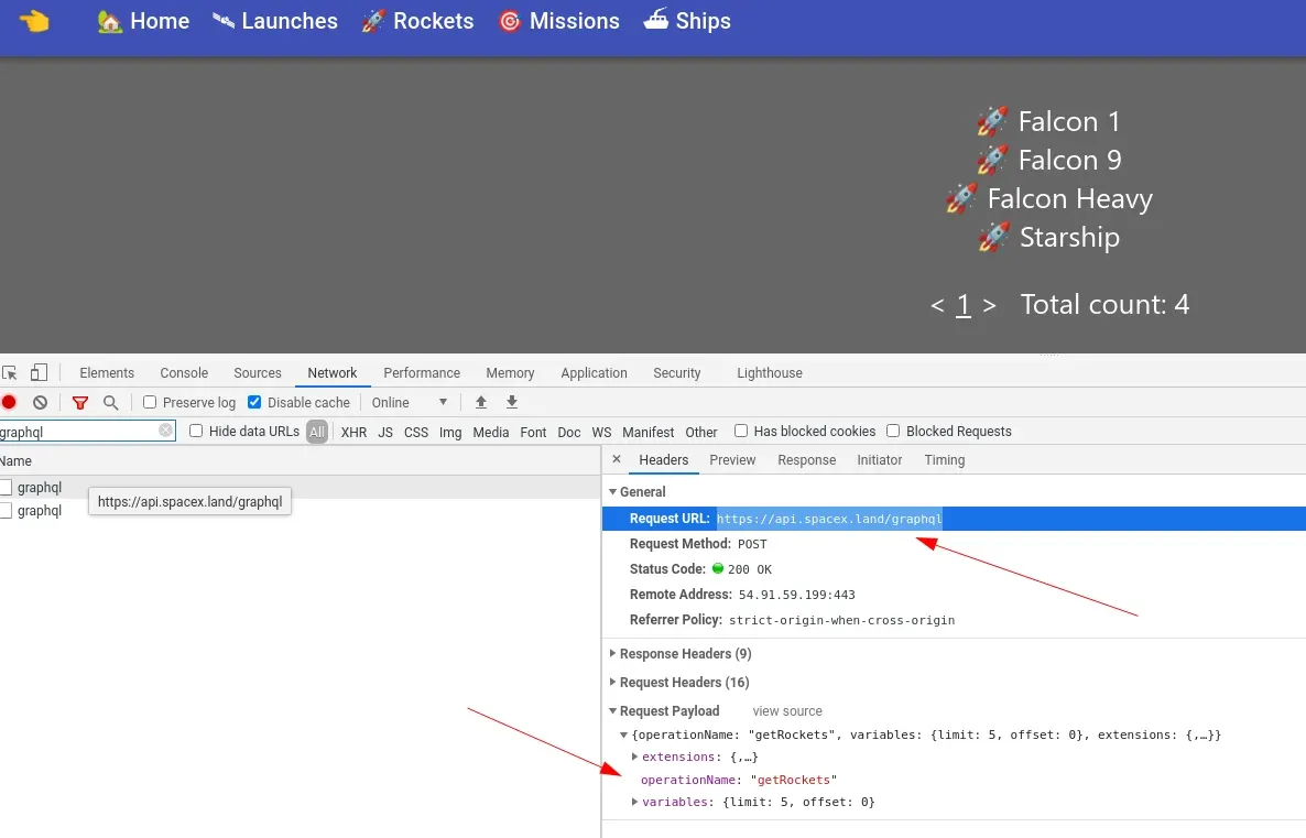 example graphql data SpaceX items