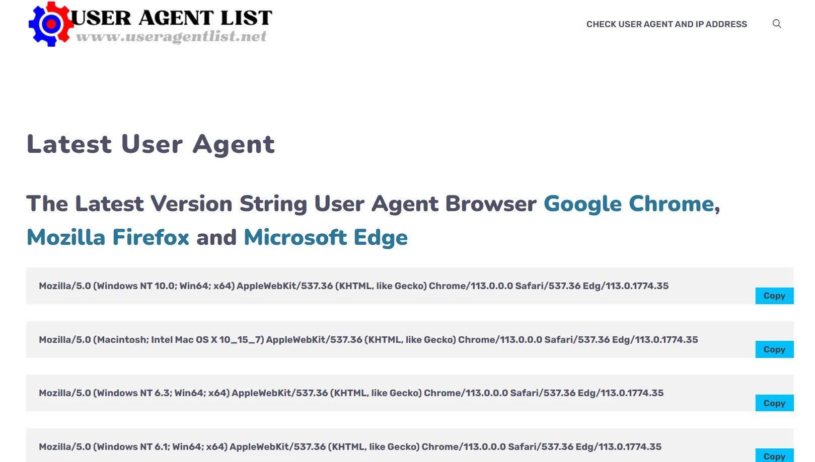 screencapture of useragentlist.net