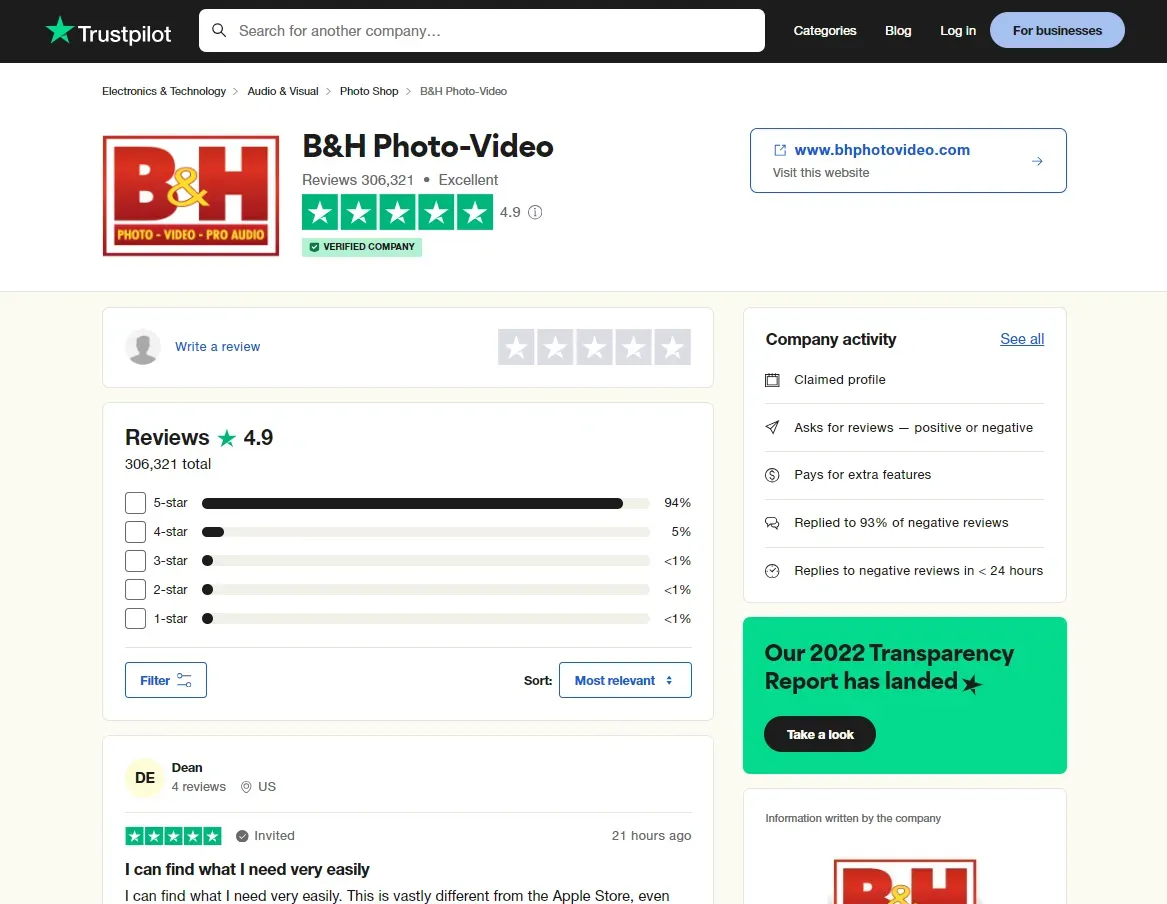 company page on trustpilot.com