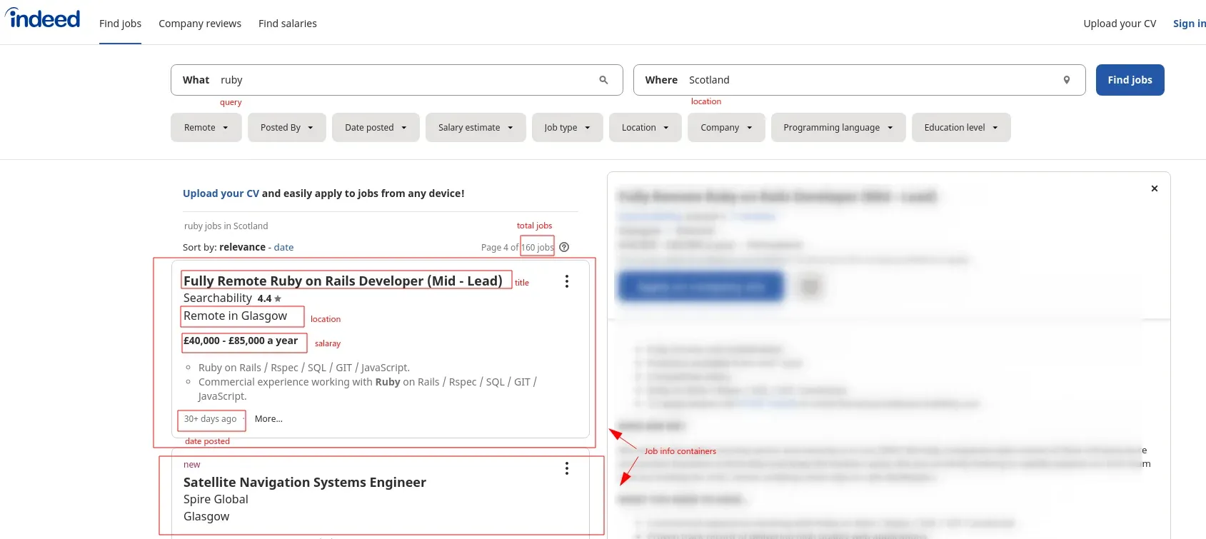 markup of indeed.com scraping target