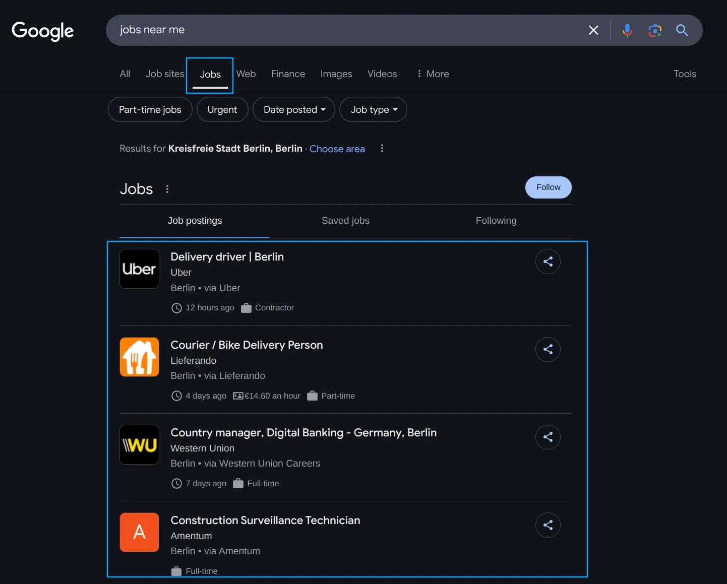 google jobs search example