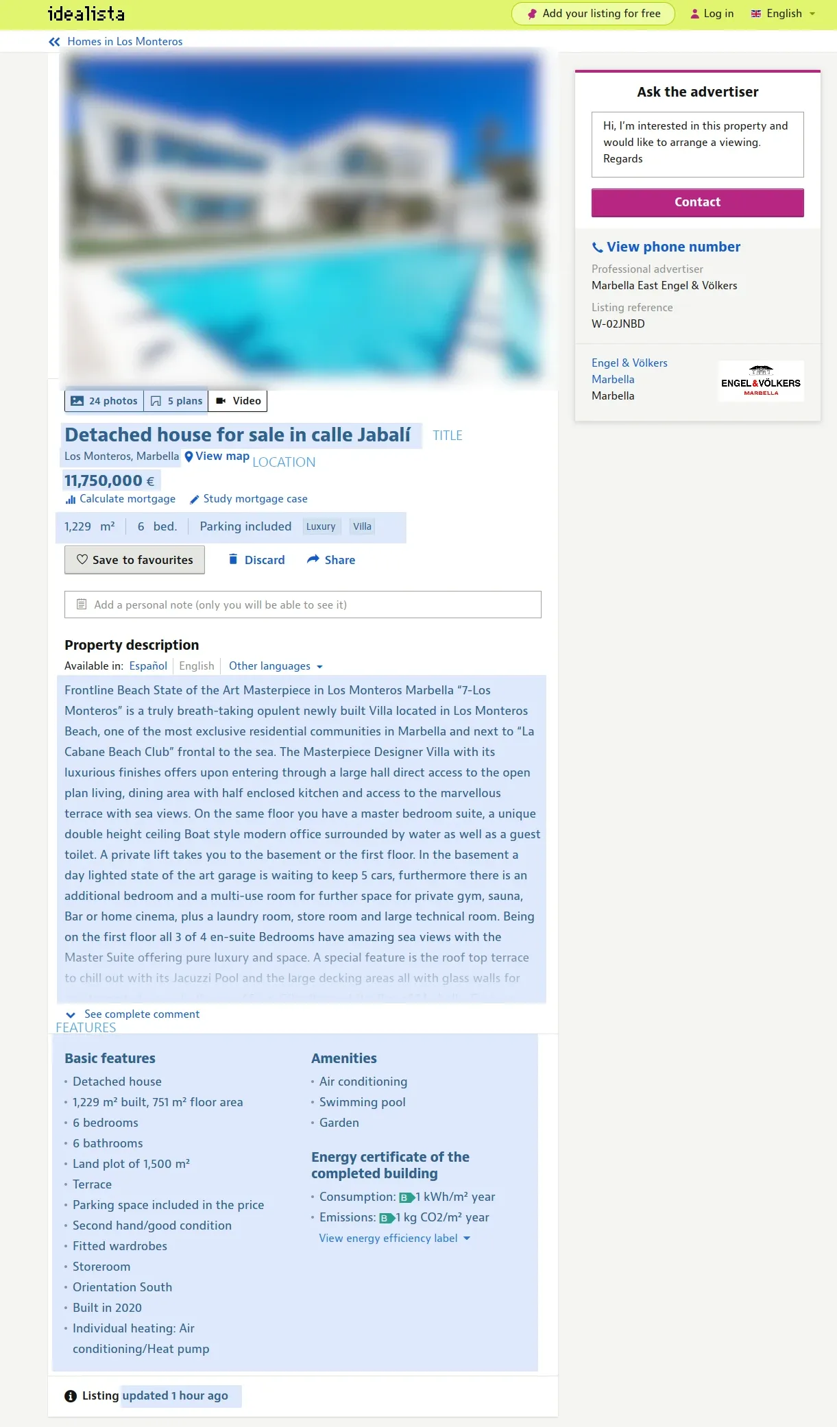 screenshot and markup of idealista property page
