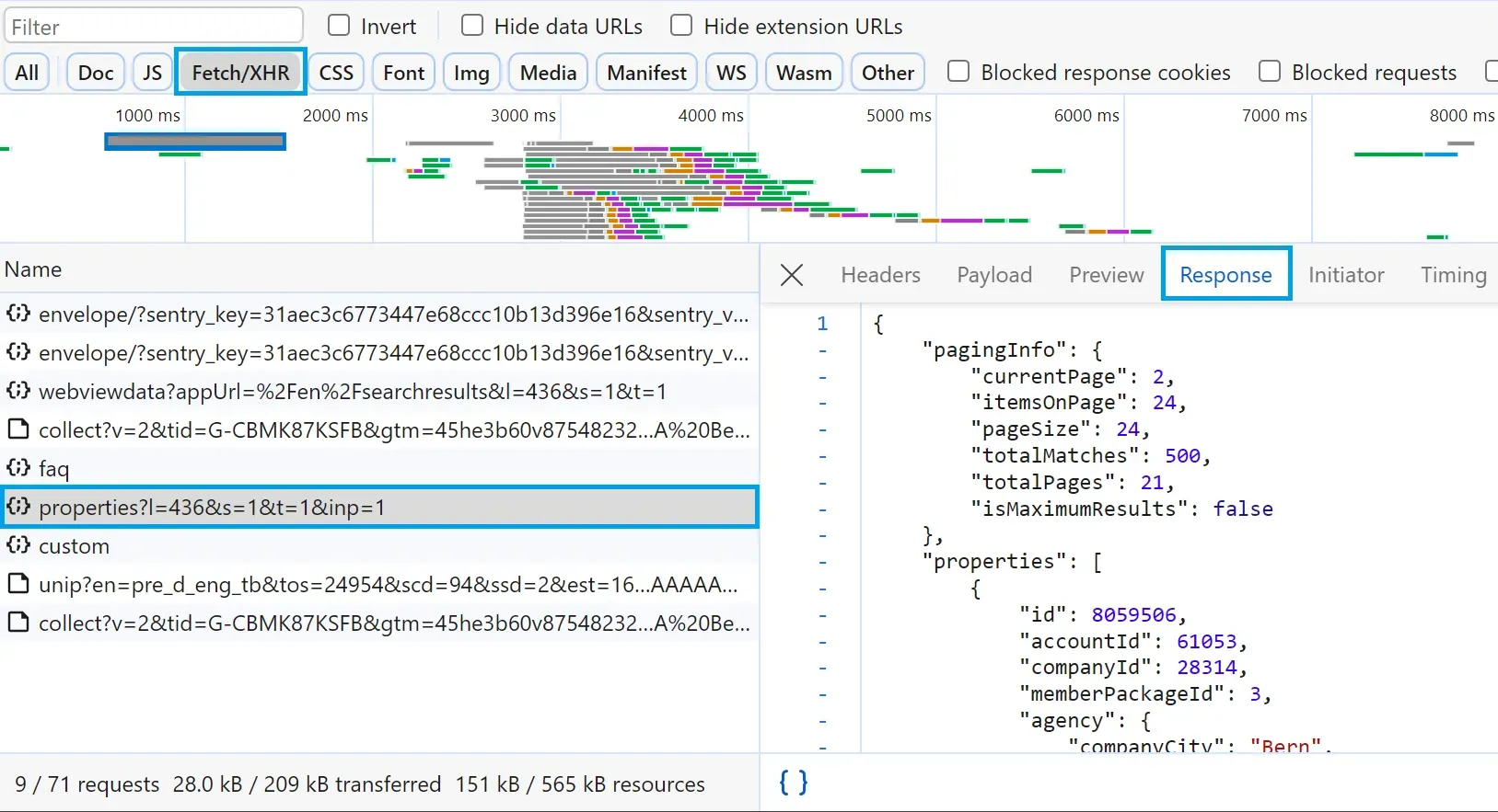 hidden API request on browser developer tools