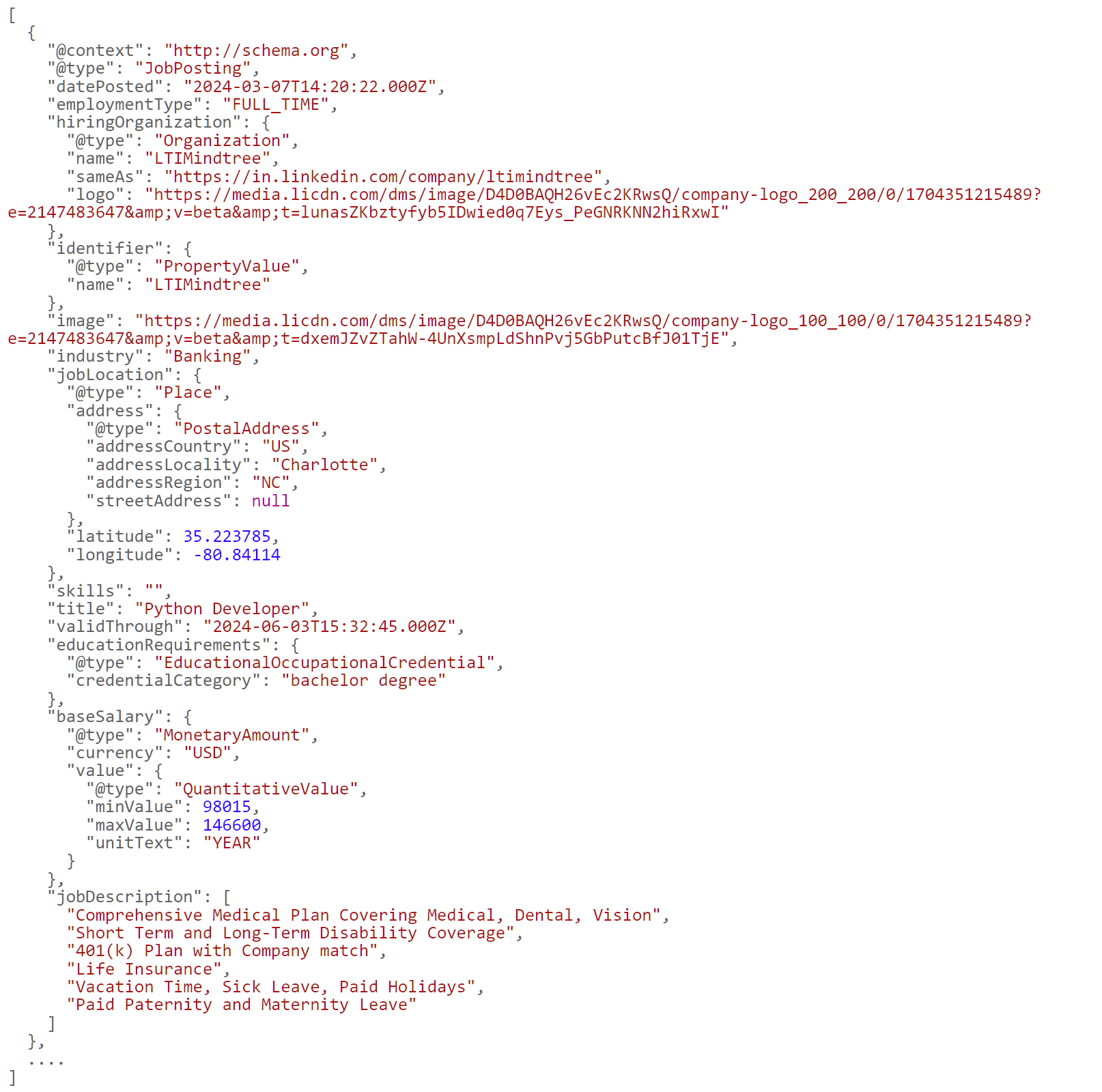 linkedin company page scraper result