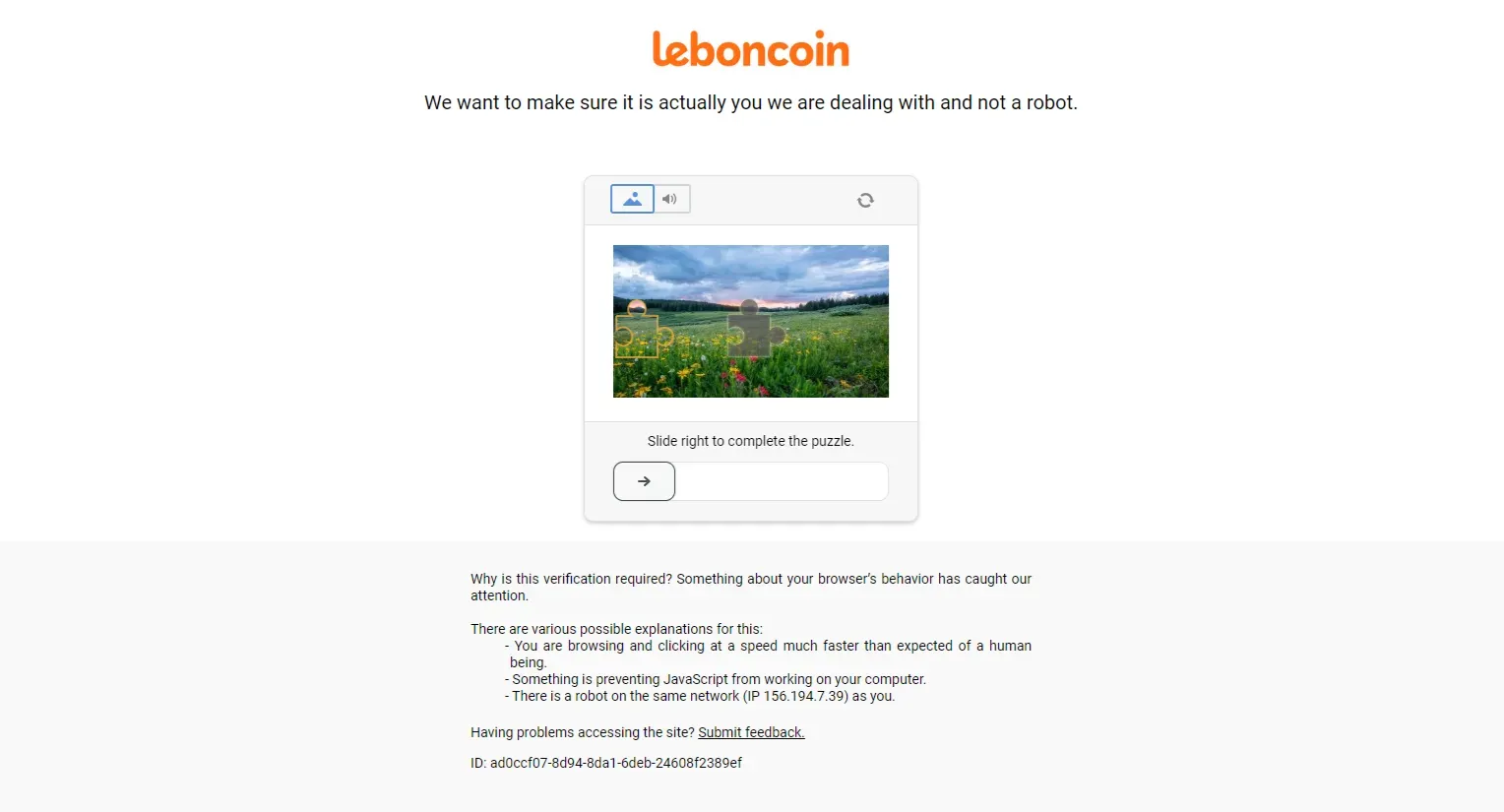 DataDome challenge page shown after loading Leboncoin with a plain Playwright browser