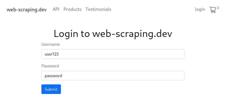 screencapture of web-scraping.dev login page