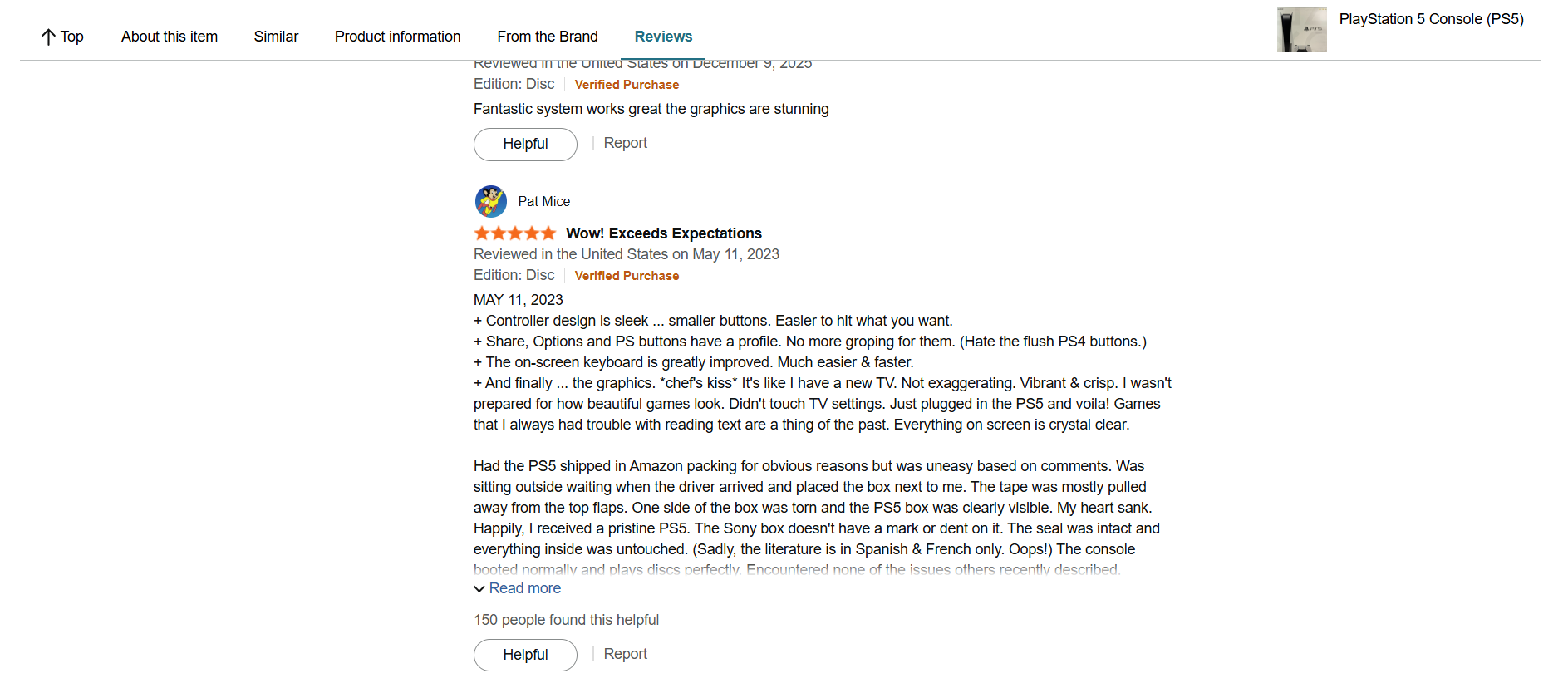 screenshot of amazon prodcut reviews
