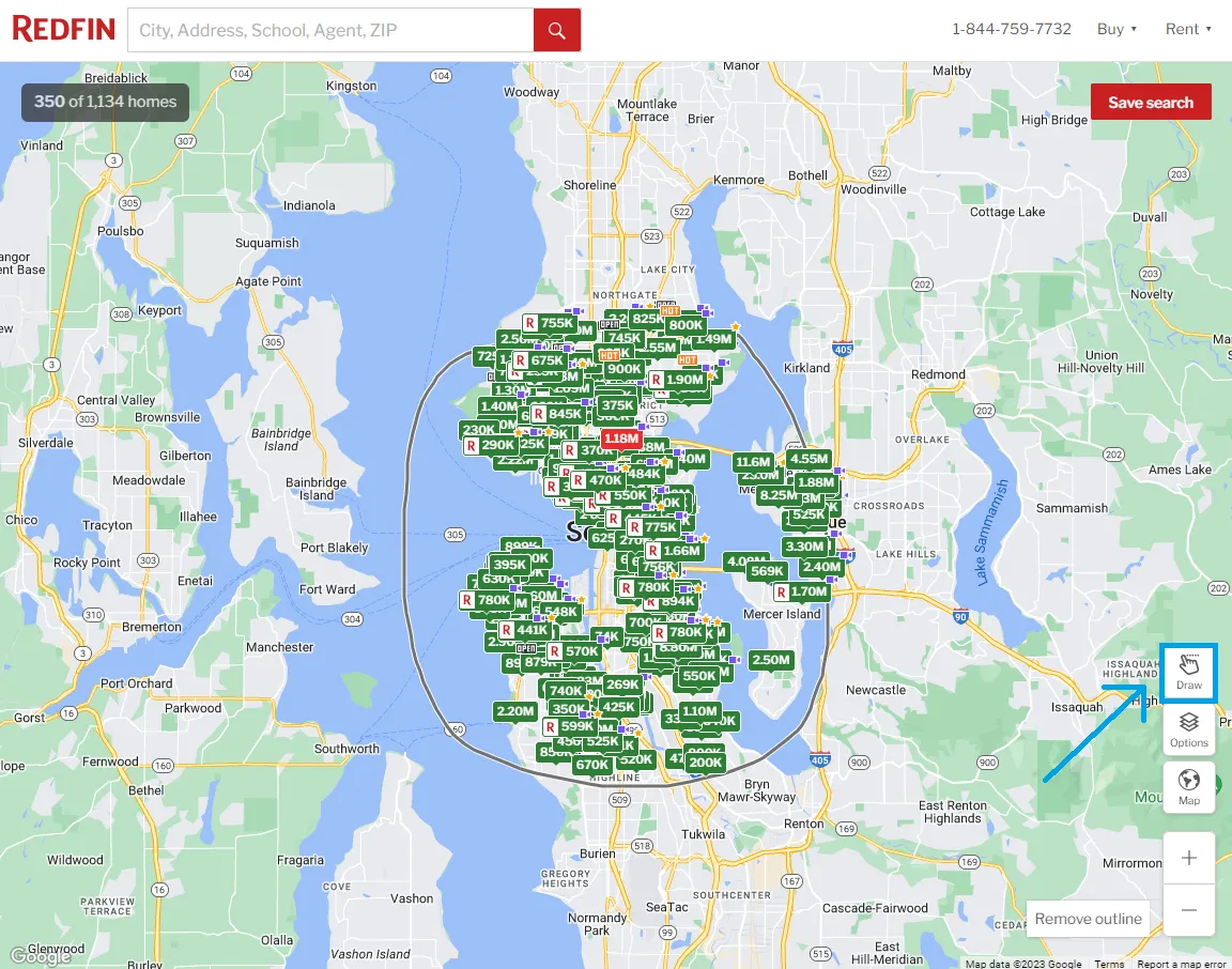 redfin private search area