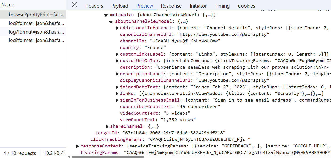 channel metadata xhr call