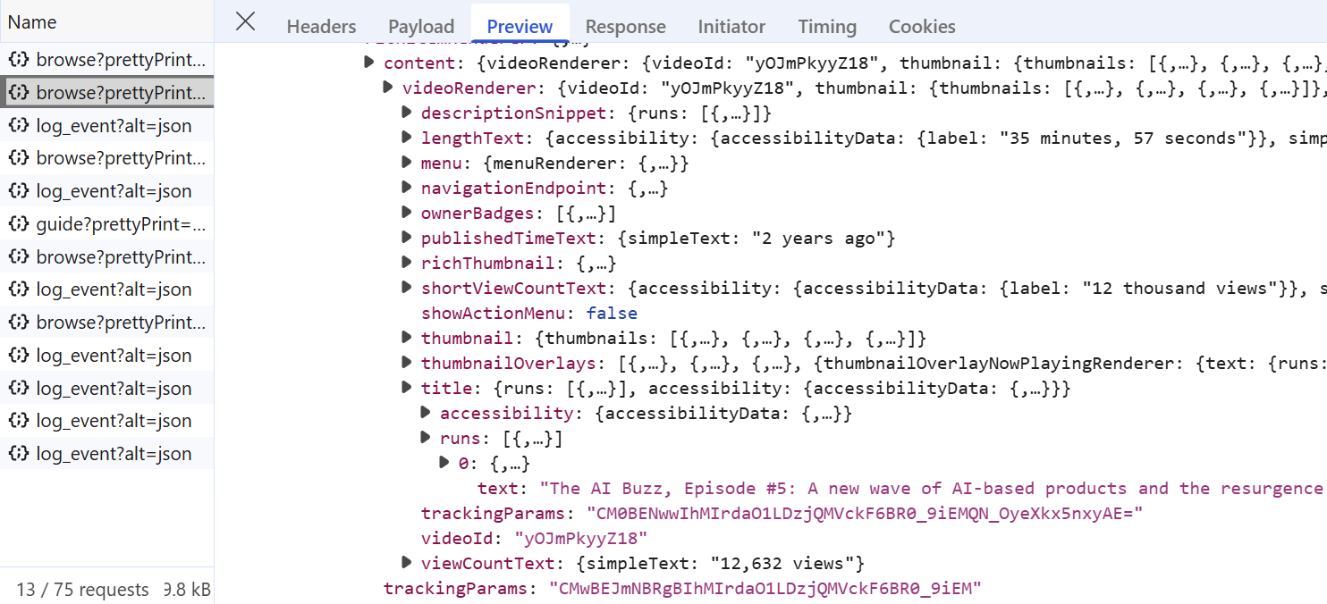 channel video data xhr call