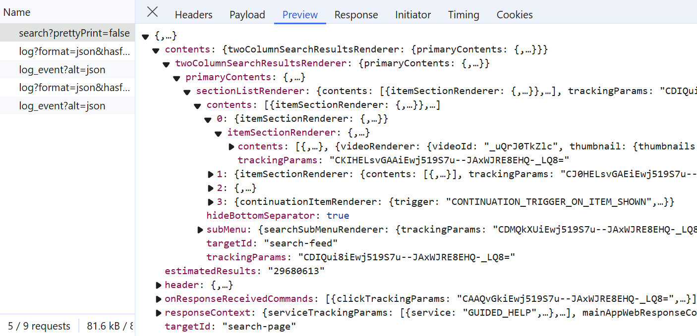 hidden youtube search api